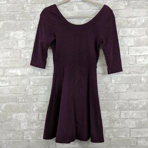 Express Plum 3/4 Sleeve Fit & Flare Skater Dress S